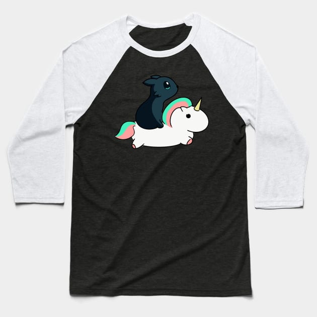 Black kitty on a unicorn Baseball T-Shirt by AshStore